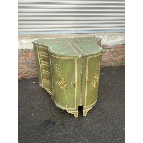 389 - A Pair of Early 19th Century French Green Painted Corner Cupboards with central drawers and flanking... 