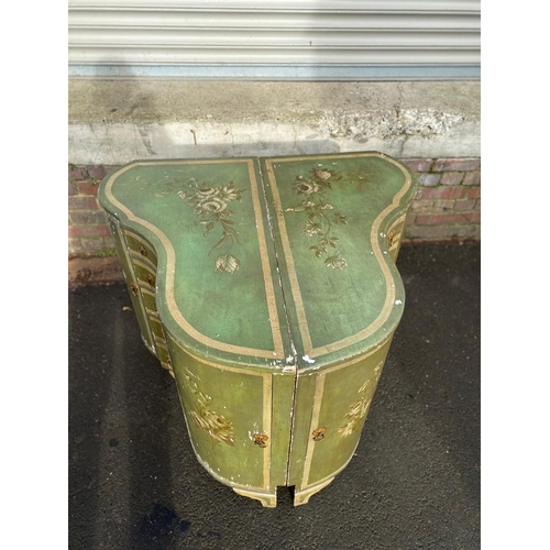 389 - A Pair of Early 19th Century French Green Painted Corner Cupboards with central drawers and flanking... 