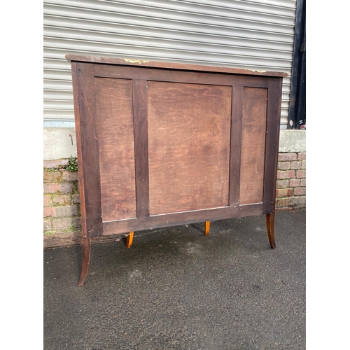 390 - Late 19th Century Sheraton Revival Satinwood Inlaid & Painted Demi Lune Cabinet with Flanking Glazed... 