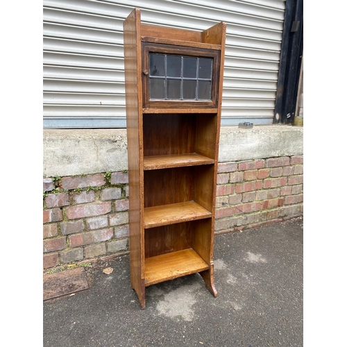 394 - Early 20th Century Slim Oak bookcase with leaded glass cupboard - Liberty London