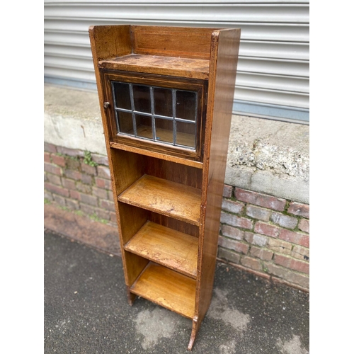 394 - Early 20th Century Slim Oak bookcase with leaded glass cupboard - Liberty London