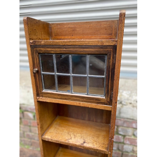 394 - Early 20th Century Slim Oak bookcase with leaded glass cupboard - Liberty London