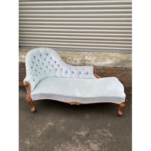 396 - 19th Century Upholstered Buttoned Back Chaise Lounge on Carved Cabriole legs