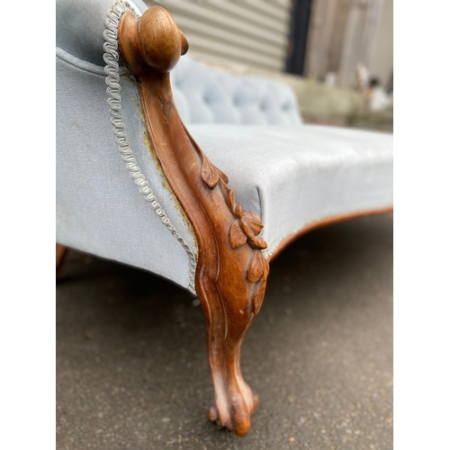 396 - 19th Century Upholstered Buttoned Back Chaise Lounge on Carved Cabriole legs