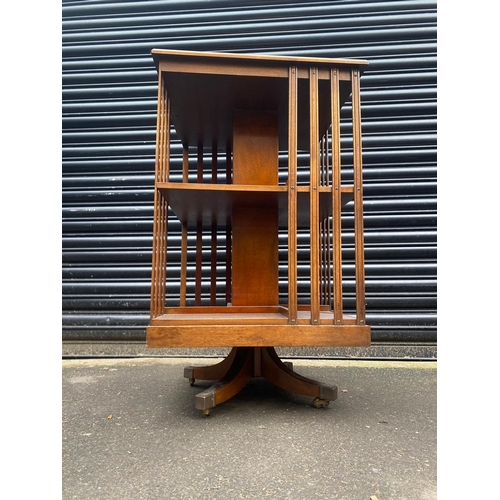 401 - Vintage 20th Century Mahogany Revolving Two Tier  bookcase with Leather Top -