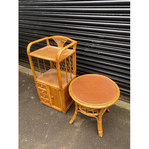 405 - Vintage Bamboo Cabinet + Matching Side Table