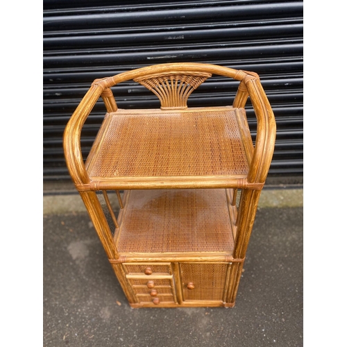 405 - Vintage Bamboo Cabinet + Matching Side Table