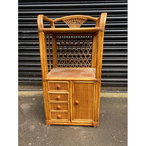 405 - Vintage Bamboo Cabinet + Matching Side Table