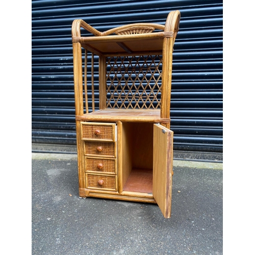 405 - Vintage Bamboo Cabinet + Matching Side Table