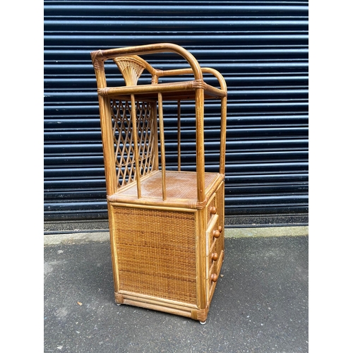 405 - Vintage Bamboo Cabinet + Matching Side Table