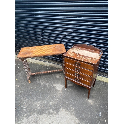 407 - 19th Century Games Table + Antique Mahogany Sheet Music Cabinet A/F