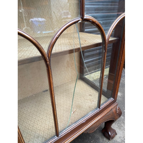 409 - Vintage Mahogany Glazed Display Cabinet with painted oriental theme centre