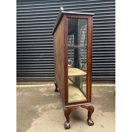 409 - Vintage Mahogany Glazed Display Cabinet with painted oriental theme centre