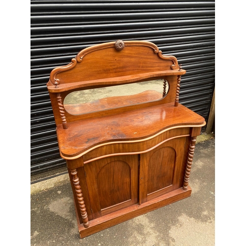 411 - 19th Century Mahogany Mirrored Credenza / Sideboard with Barley Twist Support Columns