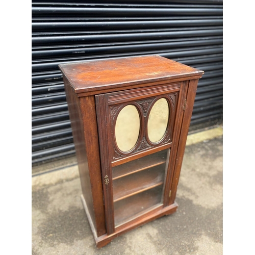 415 - Edwardian Mahogany Glazed Bookcase with twin centred oval bevelled mirrors