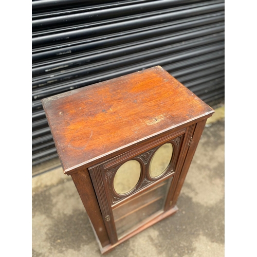 415 - Edwardian Mahogany Glazed Bookcase with twin centred oval bevelled mirrors