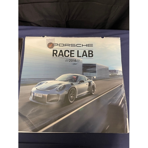 444 - Two Genuine Porsche Calendars Details 2016 + Race Lab 2018 with metal Token for Each