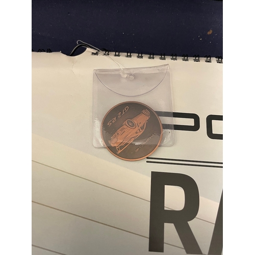 444 - Two Genuine Porsche Calendars Details 2016 + Race Lab 2018 with metal Token for Each