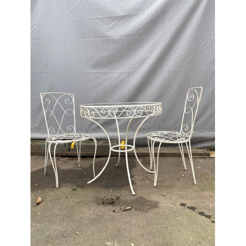 453 - Vintage Metal Garden Table + 2 chairs + 2 tier side unit