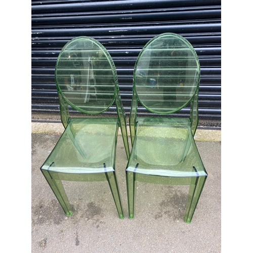 369A - Two Green Perspex Ghost Dining Chairs