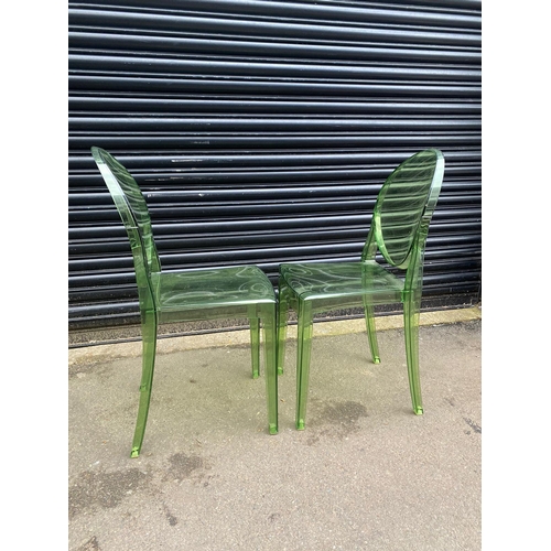 369A - Two Green Perspex Ghost Dining Chairs