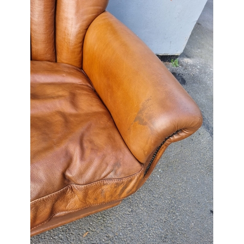 342A - John Lewis Brown Leather Fan Back Armchair