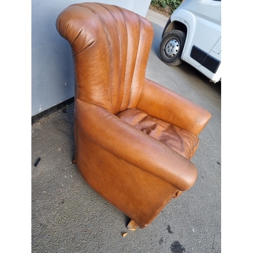 342A - John Lewis Brown Leather Fan Back Armchair