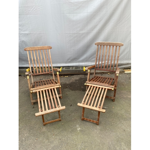 466 - Two Teak Reclining Garden Loungers / Steamers .