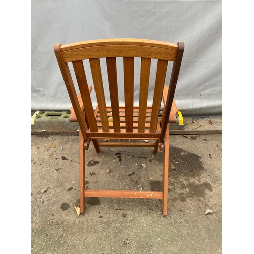 473 - Small Teak foldable table with chair. Table - length 36