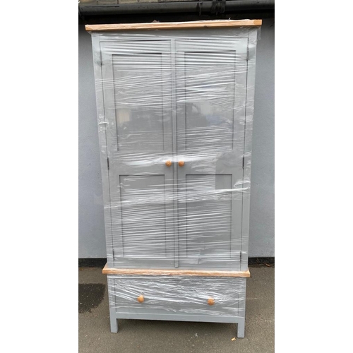 287 - Pine Grey Painted single wardrobe with drawer

Dimensions - 37