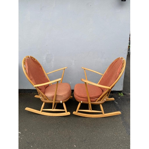 288 - 1960's Pair of ERCOL rocking chairs Grandfather Model 315

After market covers available.