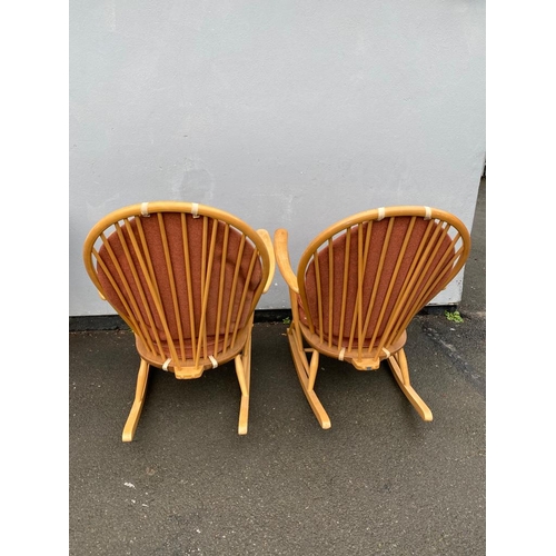 288 - 1960's Pair of ERCOL rocking chairs Grandfather Model 315

After market covers available.