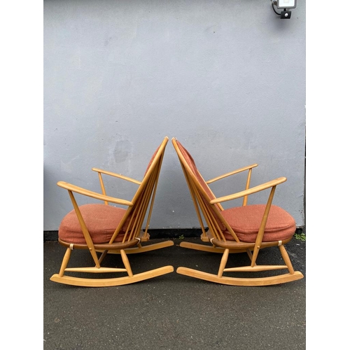 288 - 1960's Pair of ERCOL rocking chairs Grandfather Model 315

After market covers available.