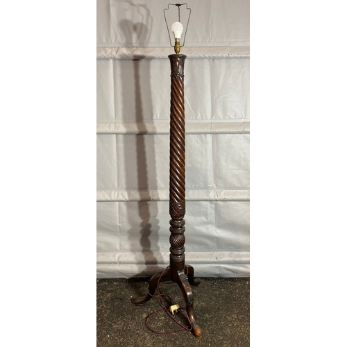 299 - Edwardian Mahogany Barley Twist Standing Lamp 

Height - 68