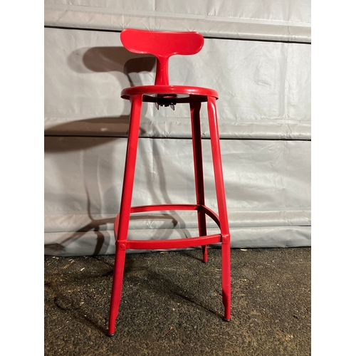 310 - Set of nine lovely red metal bar / kitchen stools. 

Height - 40.5