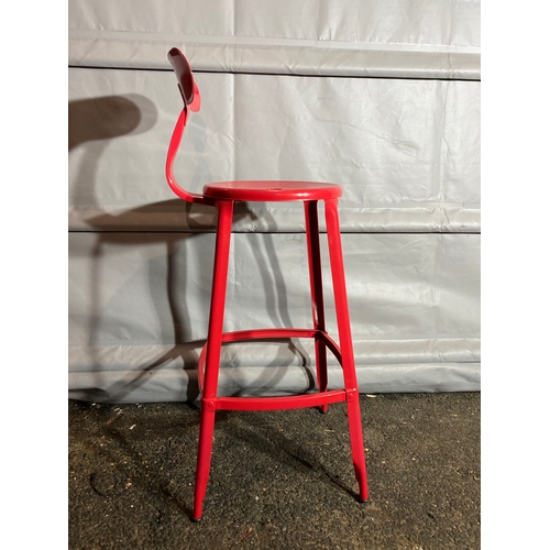 310 - Set of nine lovely red metal bar / kitchen stools. 

Height - 40.5