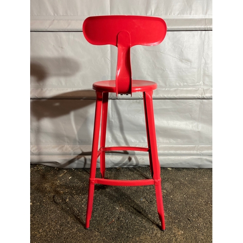 310 - Set of nine lovely red metal bar / kitchen stools. 

Height - 40.5