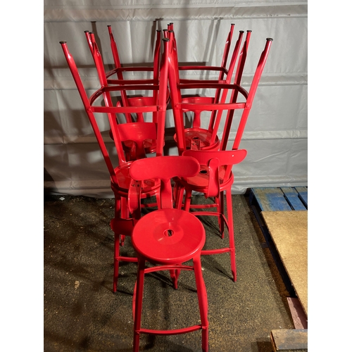 310 - Set of nine lovely red metal bar / kitchen stools. 

Height - 40.5