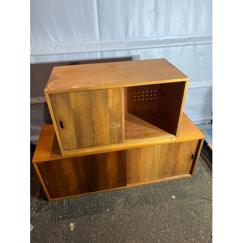 327 - A quantity of mid century teak Shelving / Ladderax Cupboards compartments 

Please see images for al... 