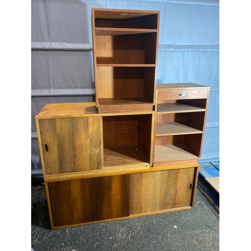 327 - A quantity of mid century teak Shelving / Ladderax Cupboards compartments 

Please see images for al... 