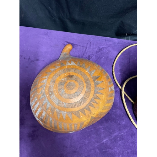 32 - Vintage Carved Gourd Bowl / Table Lamp + Vessel