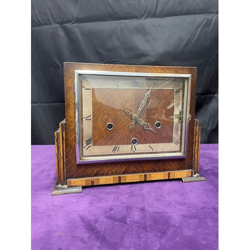 37 - Art Deco Oak Cased Enfield Mantle Clock with Key