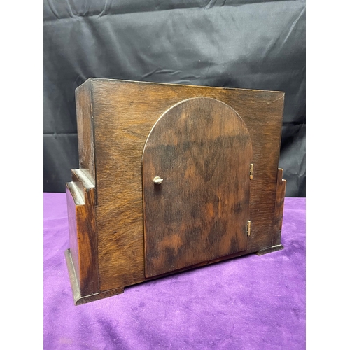37 - Art Deco Oak Cased Enfield Mantle Clock with Key