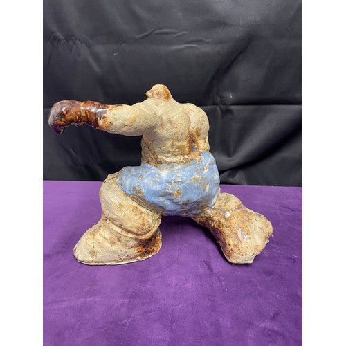56 - Vintage Pottery Sculptor of a Boxer signed to base
