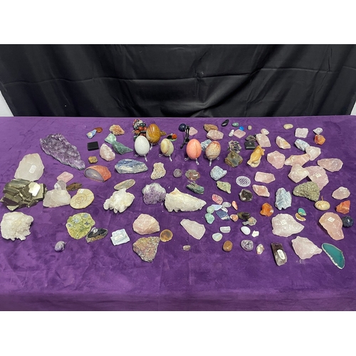 81 - Large quantity of Raw Minerals, polished stones including Rose Quartz, Smoky Quartz, Pyrite, Amethys... 