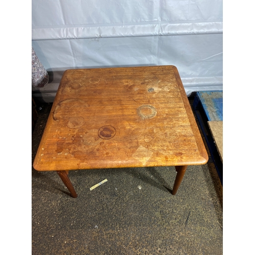 340 - Mid century Danish teak square coffee table with woven shelf 

Dimensions - 31