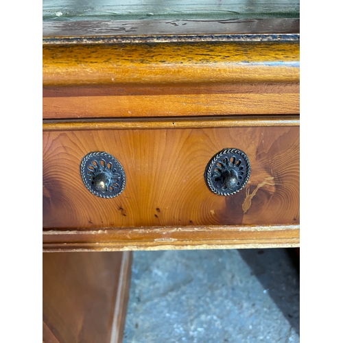 342 - Vintage Pedestal desk with green leather top 

Dimensions -  23