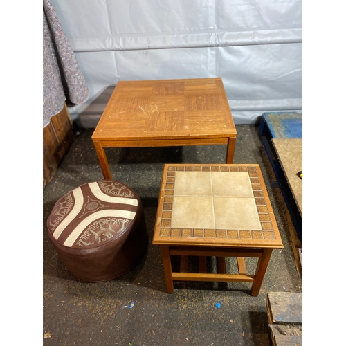 351 - A selection of various Mid Century small furniture. 
Including two small tables and a Leather pouffe... 