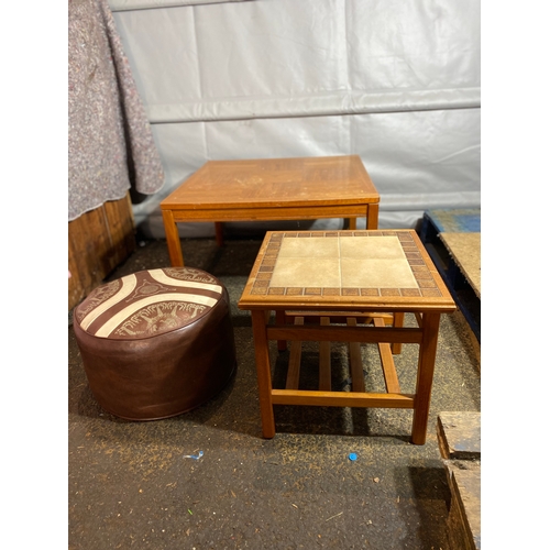 351 - A selection of various Mid Century small furniture. 
Including two small tables and a Leather pouffe... 