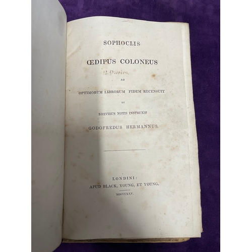 107 - Two Volumes 1825 Leather bound books -  Sophoclis Trachiniae & Cedipus Coloneus by Godofredus Herman... 